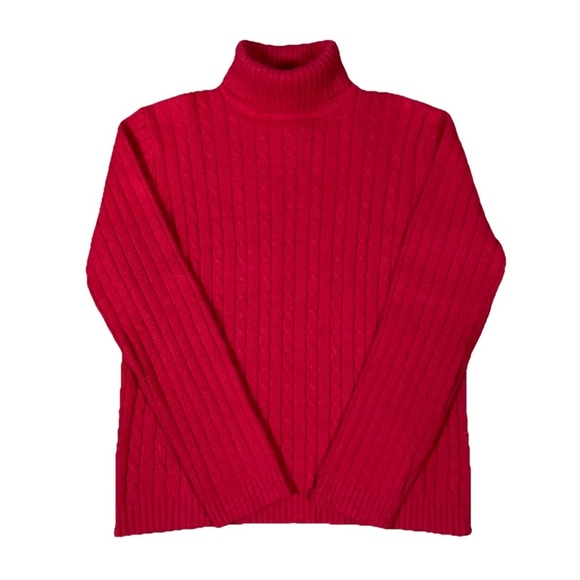 Vintage Sag Harbor Cable Knit Turtleneck Sweater Cotton Ramie Angora Size Large - Picture 1 of 6